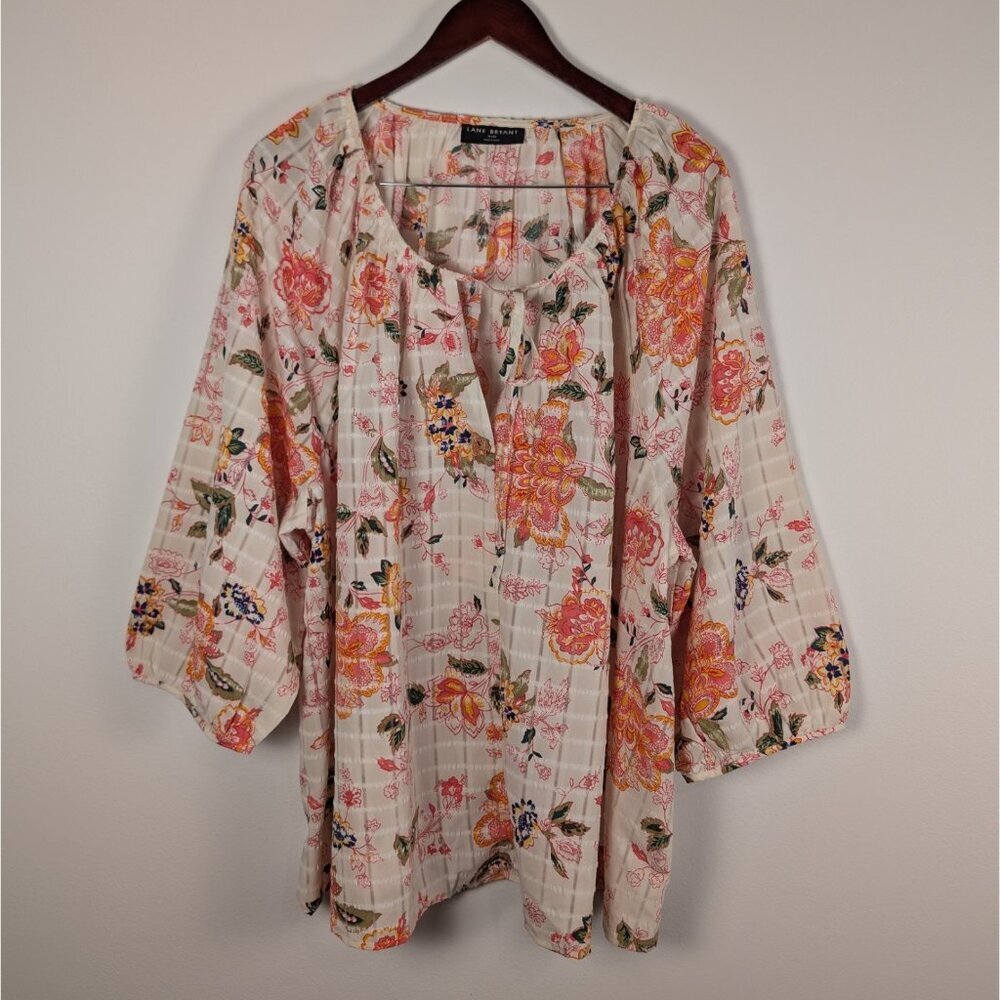 Lane Bryant Top Womens Plus Sz 26/28 Orange Floral Print Lightweight Blouse